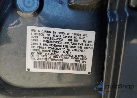 2006 Honda Pilot Ex z USA, uszkodzony, nr VIN 2HKYF18476H508802